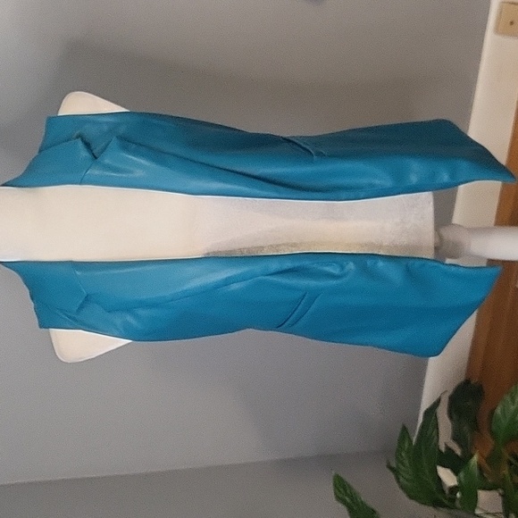 Sincerely Jules Turquoise Vegan Leather Long Line Open Front Vest - Size S - Picture 1 of 9